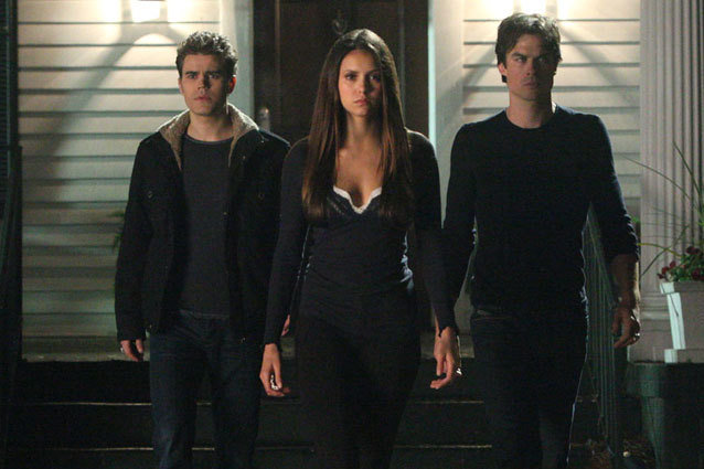 Stefan, Elena, and Damon on The Vampire Diaries episode Down the Rabbit Hole