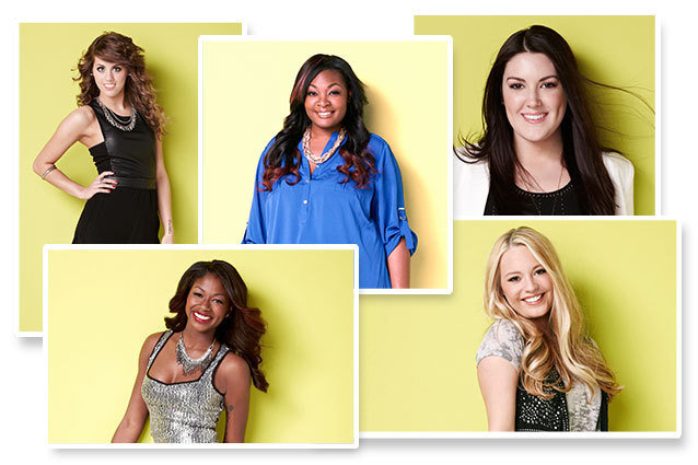 American Idol Season 12 Top 5 girls include Angie Miller, Candice Glover, Amber Holcomb, Kree Harrison and Jenelle Arthur