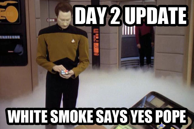 Mr. Data Analyzes the White Smoke in the Enterprise Bridge to Determine the Identity of the New Pope