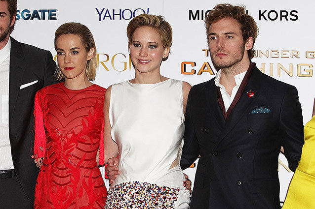 Jennifer Lawrence, Sam Claflin and Jena Malone