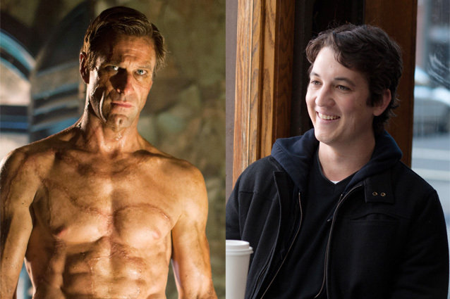 Aaron Eckhart and Miles Teller