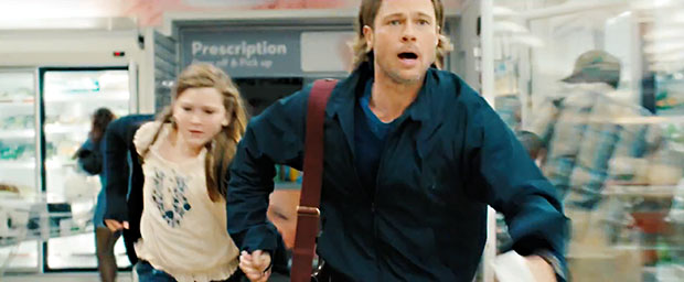 World War Z Super Bowl Ad Show Brad Pitt Running Away from Zombies